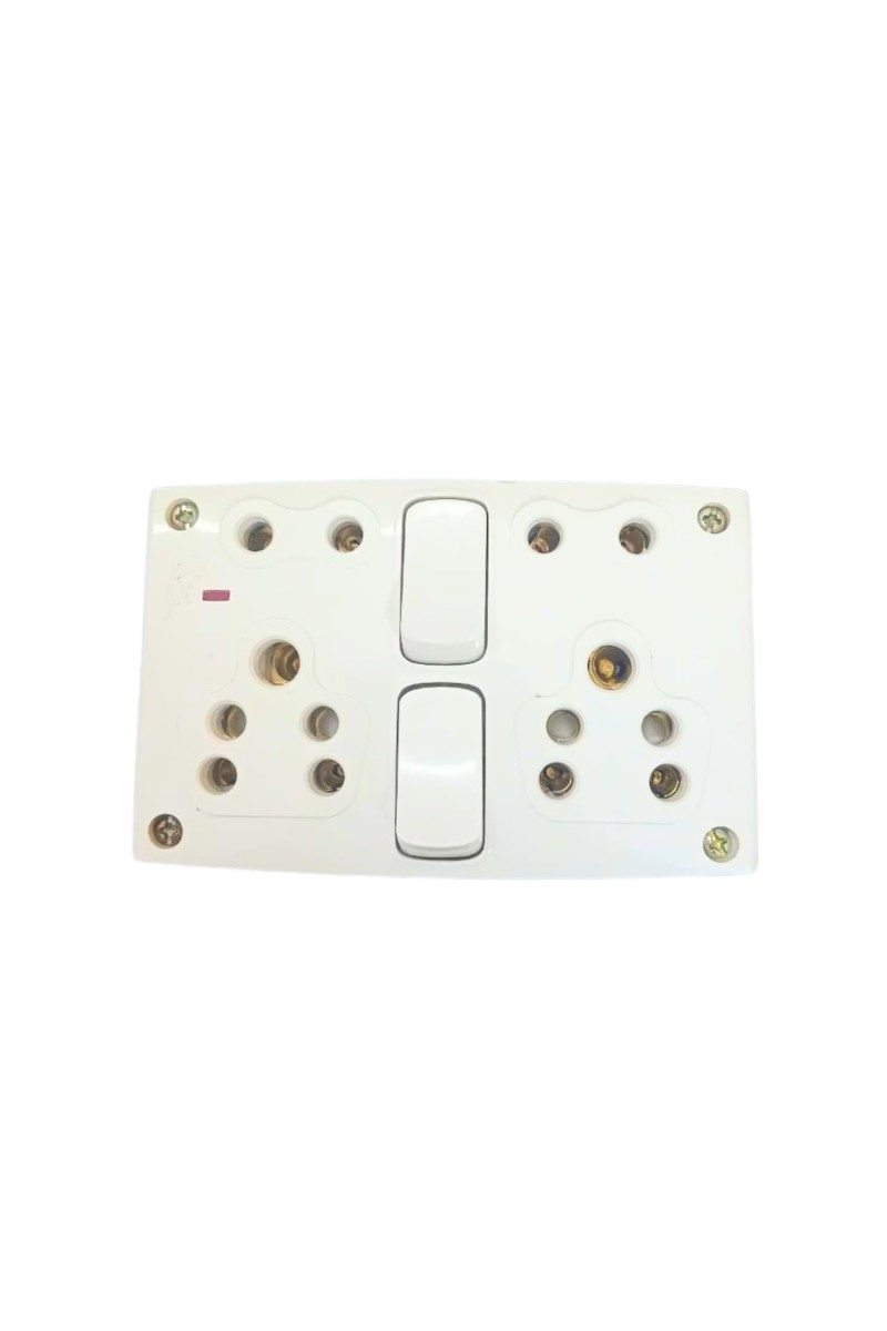 4 Universal Socket with 2 Switch Wall Plate, Multi Plug Electrical Outlet Board, Heavy Duty ABS, Home & Office Power Extension Wall Socket