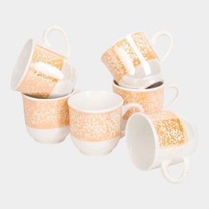 Hitech Sales 120 ml White Stoneware Cup Set of 6 Multicolor | Durable & Microwave Safe | Set for Tea/Coffee Elegant Design
