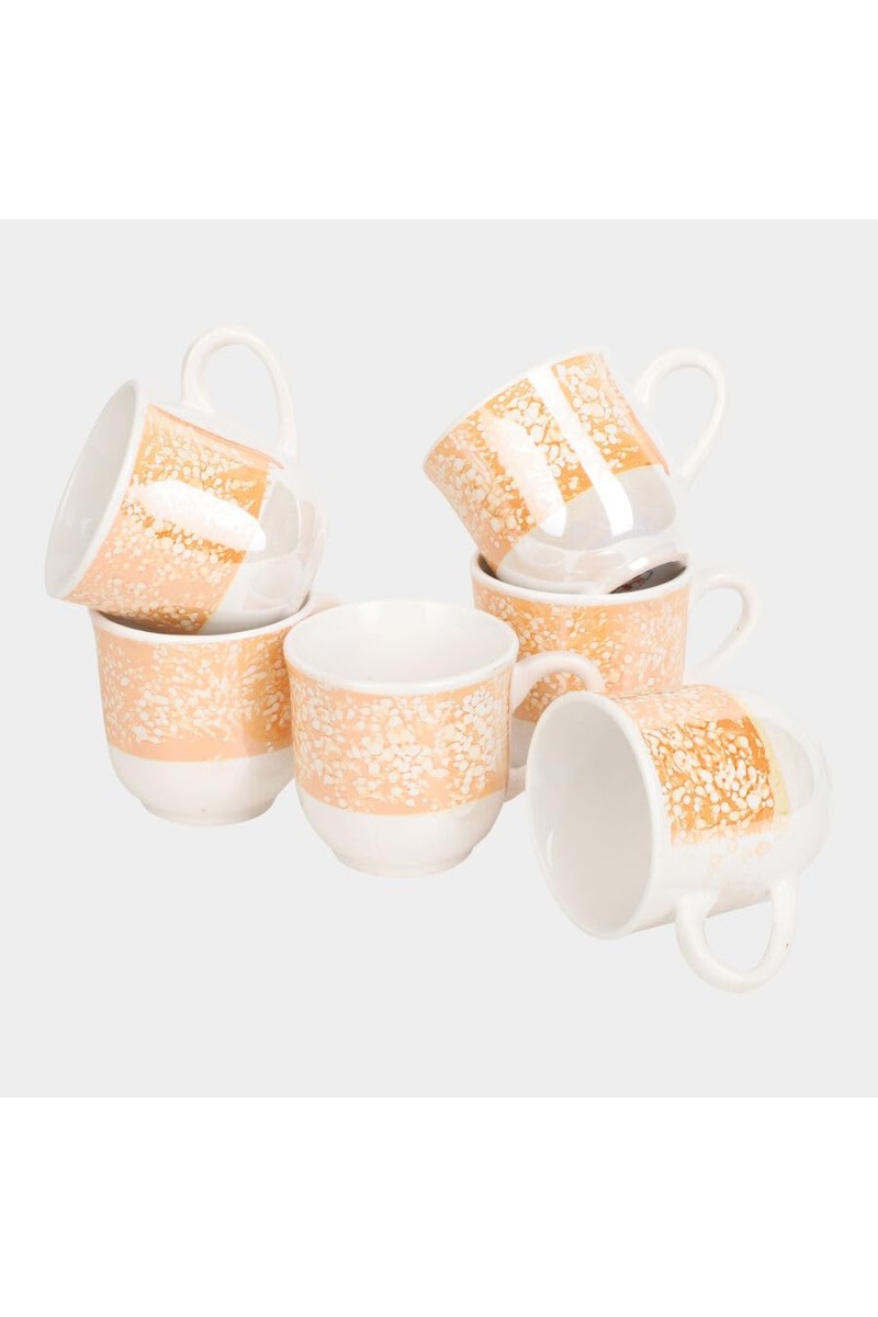 Hitech Sales 120 ml White Stoneware Cup Set of 6 Multicolor | Durable & Microwave Safe | Set for Tea/Coffee Elegant Design