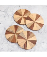 Modern Circle-Shaped Brown Wooden Coasters – Set of 4 | Round Drink Mats for Tea, Coffee & Beverages | Handcrafted Wooden Coaster Set for Home & Office Use
