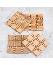 Modern Brown Wooden Tea Coasters – Set of 4 | Stylish Tabletop Drink Mats for Cups, Mugs & Glasses | Handcrafted Wooden Coaster Set for Home & Office Décor