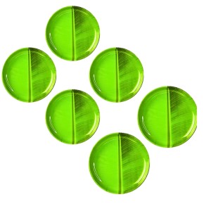 Round Plate | Banana Green Leaf Design Serving Plate for Puja, Prasad & Traditional Dining Festive & Daily Use (Set of 6). Round Plate | Banana Green Leaf Design Serving Plate for Puja, Prasad & Traditional Dining Festive & Daily Use (Set of 6).
