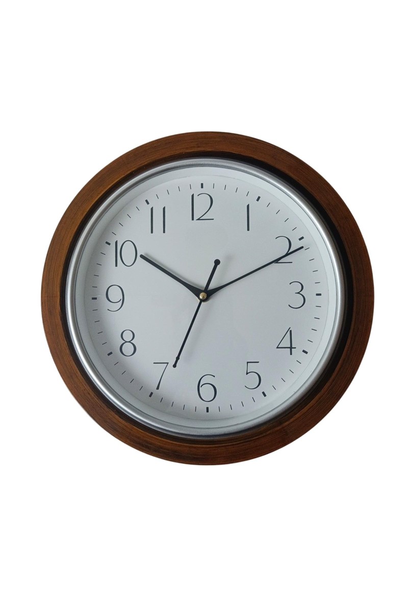 Round Brown Color Clock with Black Numbers | Silent Sweep Quartz Movement | Decorative Wall Clock for Home, Office, and Living Room | Length-Breadth-Height 30cm x 30cm x 1.5cm