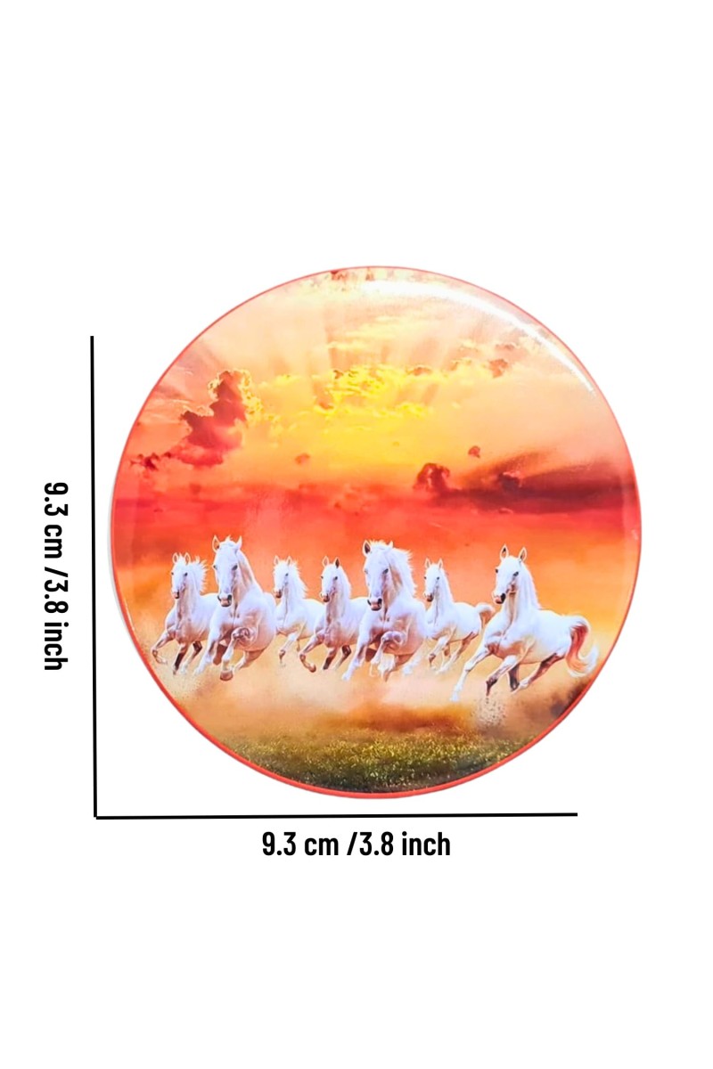 Stainless Steel Round Seven Horses Fridge Magnet | Decorative Refrigerator Magnet for Home & Office | Premium Finish | Pack of 4 (4)
