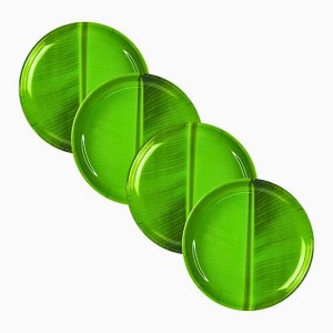 Round Plate | Banana Green Leaf Design Serving Plate for Puja, Prasad & Traditional Dining Festive & Daily Use (Set of 4). Round Plate | Banana Green Leaf Design Serving Plate for Puja, Prasad & Traditional Dining Festive & Daily Use (Set of 4).