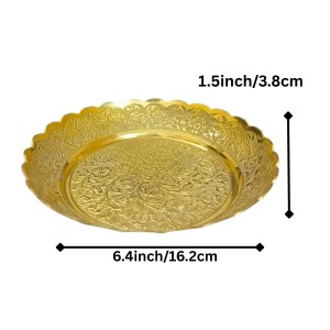 Pure Brass Decorative Pooja Thali Plate | Handcrafted Floral Engraved Brass Plate for Pooja, Aarti & Home Temple | Traditional Golden Brass Thali for Festive Use & Gifting (Small) (Small)