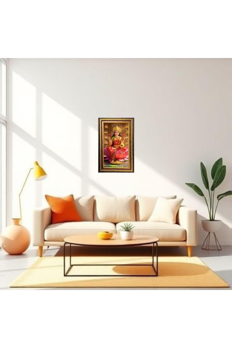 Goddess Laskhmi Digital Golden Balck Color Photo Frame | Hindu Religious Wall Decor | 10x16 Inches - Inspirational Wall Art for Office, Home Decor - Ideal Spiritual Gift (F16503)