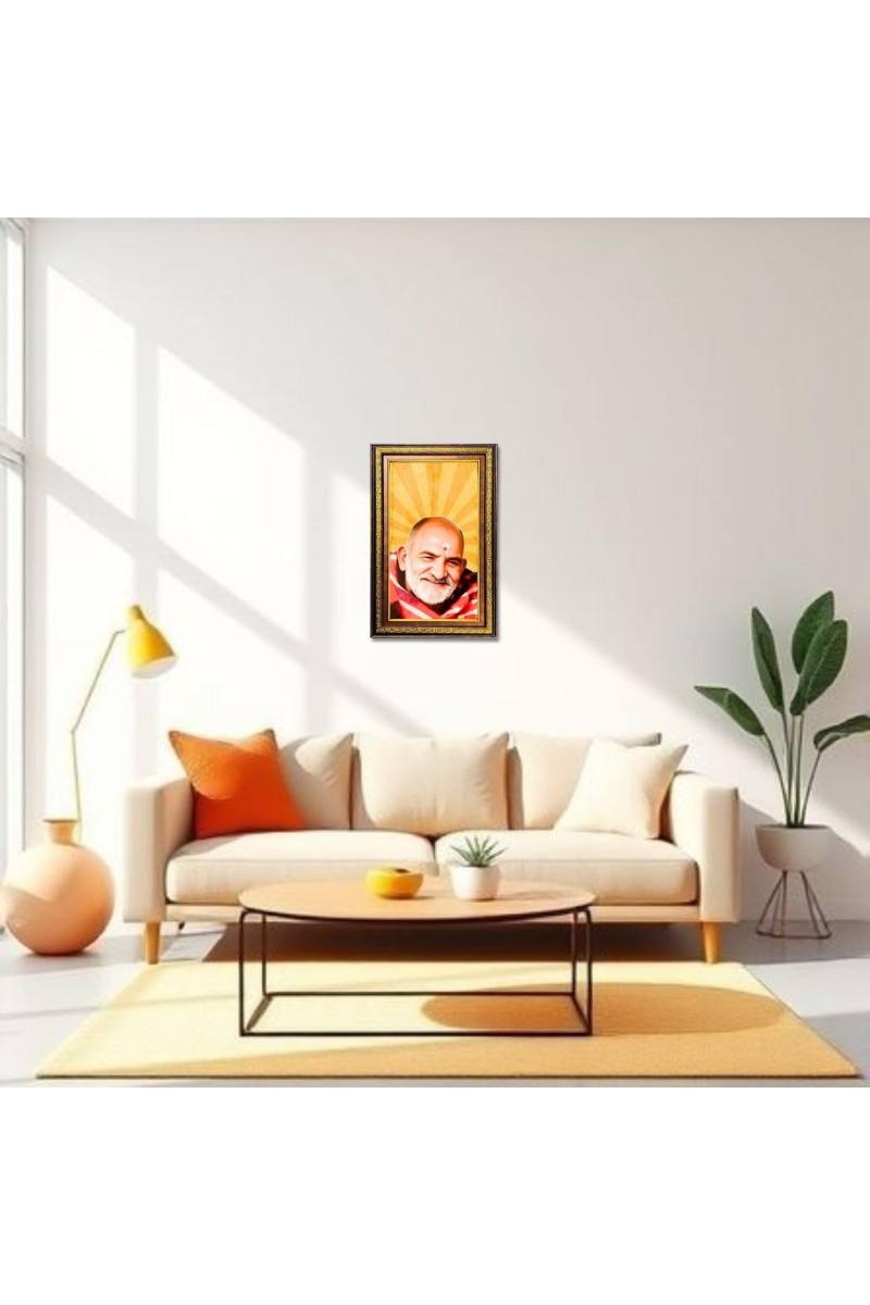 Neem Karoli Baba Digital Golden Balck Color Photo Frame | Hindu Religious Wall Decor | 10x16 Inches - Inspirational Wall Art for Office, Home Decor - Ideal Spiritual Gift (F16623)