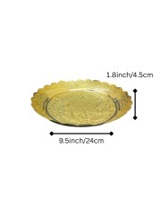 Pure Brass Decorative Pooja Thali Plate | Handcrafted Floral Engraved Brass Plate for Pooja, Aarti & Home Temple | Traditional Golden Brass Thali for Festive Use & Gifting