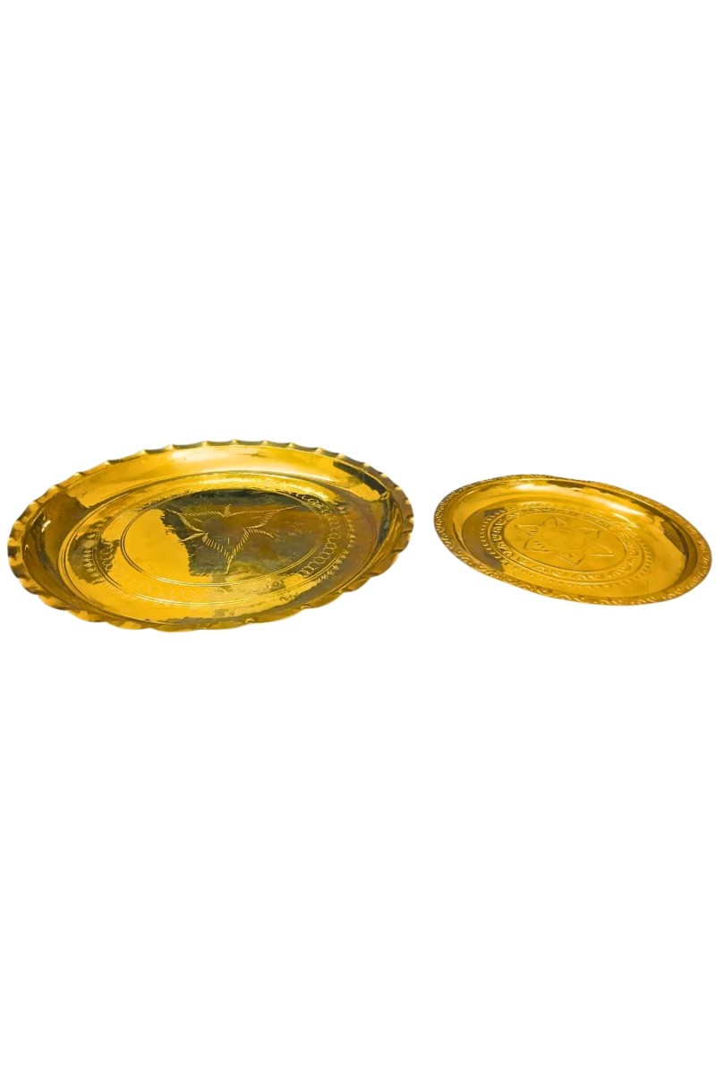 Brass Pooja Aarti Thali Set | Traditional Engraved Brass Plate for Puja, Diwali, Temple & Home Decoration | Handcrafted Brass Arti Thali with Antique Finish (Set of 2)