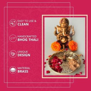 Pure Brass Decorative Pooja Thali Plate | Handcrafted Floral Engraved Brass Plate for Pooja, Aarti & Home Temple | Traditional Golden Brass Thali for Festive Use & Gifting