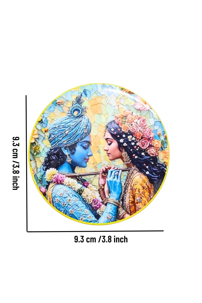 Stainless Steel Round Radha Krishna Fridge Magnet | Devotional & Decorative Refrigerator Magnet for Home & Office | Premium Finish | Pack of 4 (4)