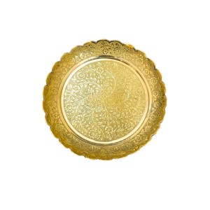 Pure Brass Decorative Pooja Thali Plate | Handcrafted Floral Engraved Brass Plate for Pooja, Aarti & Home Temple | Traditional Golden Brass Thali for Festive Use & Gifting