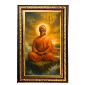 Swami Vivekananda Digital Golden Balck Color Photo Frame | Hindu Religious Wall Decor | 14x20 Inches - Inspirational Wall Art for Office, Home Decor - Ideal Spiritual Gift (F16621)