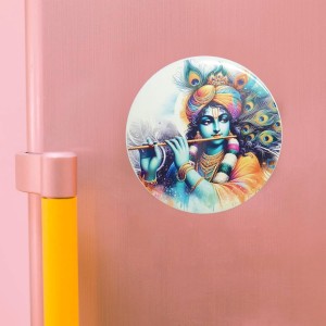 Stainless Steel Round Krishna Fridge Magnet | Decorative Spiritual Refrigerator Magnet for Home & Office | Pack of 2 Stainless Steel Round Krishna Fridge Magnet | Decorative Spiritual Refrigerator Magnet for Home & Office | Pack of 2
