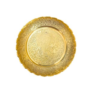 Pure Brass Decorative Pooja Thali Plate | Handcrafted Floral Engraved Brass Plate for Pooja, Aarti & Home Temple | Traditional Golden Brass Thali for Festive Use & Gifting (Small) (Small)