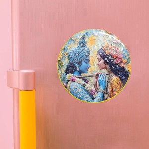 Stainless Steel Round Radha Krishna Fridge Magnet | Devotional & Decorative Magnet for Refrigerator | Pack of 1 Stainless Steel Round Radha Krishna Fridge Magnet | Devotional & Decorative Magnet for Refrigerator | Pack of 1