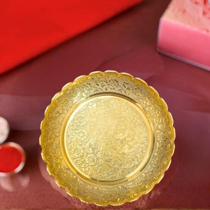 Pure Brass Decorative Pooja Thali Plate | Handcrafted Floral Engraved Brass Plate for Pooja, Aarti & Home Temple | Traditional Golden Brass Thali for Festive Use & Gifting (Small) (Small)
