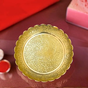 Pure Brass Decorative Pooja Thali Plate | Handcrafted Floral Engraved Brass Plate for Pooja, Aarti & Home Temple | Traditional Golden Brass Thali for Festive Use & Gifting
