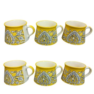 Ceramic Tea Coffee Cups Set of 6 | Yellow Floral Design | Pottery Chai Mugs | Dishwasher & Microwave Safe. (Yellow) Ceramic Tea Coffee Cups Set of 6 | Yellow Floral Design | Pottery Chai Mugs | Dishwasher & Microwave Safe. (Yellow)