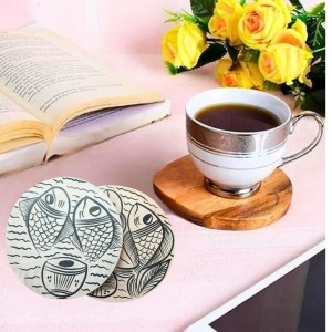 Handcrafted Wooden Tea Coasters Set of 2 | Round Fish Design Drink Coasters for Coffee, Tea & Table Décor (Round) Handcrafted Wooden Tea Coasters Set of 2 | Round Fish Design Drink Coasters for Coffee, Tea & Table Décor (Round)