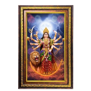 Durga Matha Digital Golden Balck Color Photo Frame | Hindu Religious Wall Decor | 14x20 Inches - Inspirational Wall Art for Office, Home Decor - Ideal Spiritual Gift (F16893)