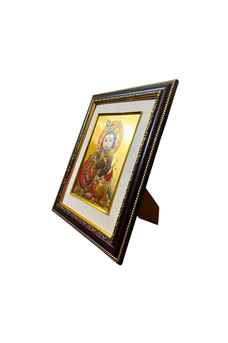 Golden Photo Frame for Home Decor & Puja Room | Decorative Religious Wall Art with Golden Finish | Hindu God Frame for Temple, Living Room, Office & Gift Purpose (Gopal)