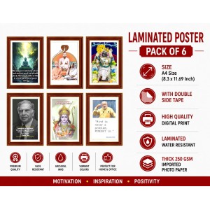 Pack Of 6 Laminated A4 Wall Posters | Spiritual, Motivational & Inspirational Designs | 250 GSM Photo Paper | Water-Resistant | Double-Sided Tape (F39008)