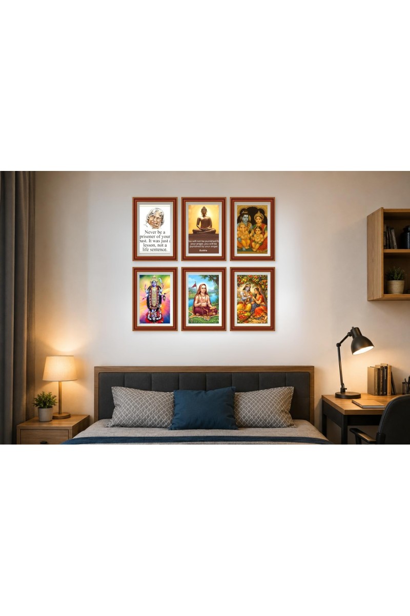 Pack Of 6 Laminated A4 Wall Posters | Spiritual, Motivational & Inspirational Designs | 250 GSM Photo Paper | Water-Resistant | Double-Sided Tape (F39102)