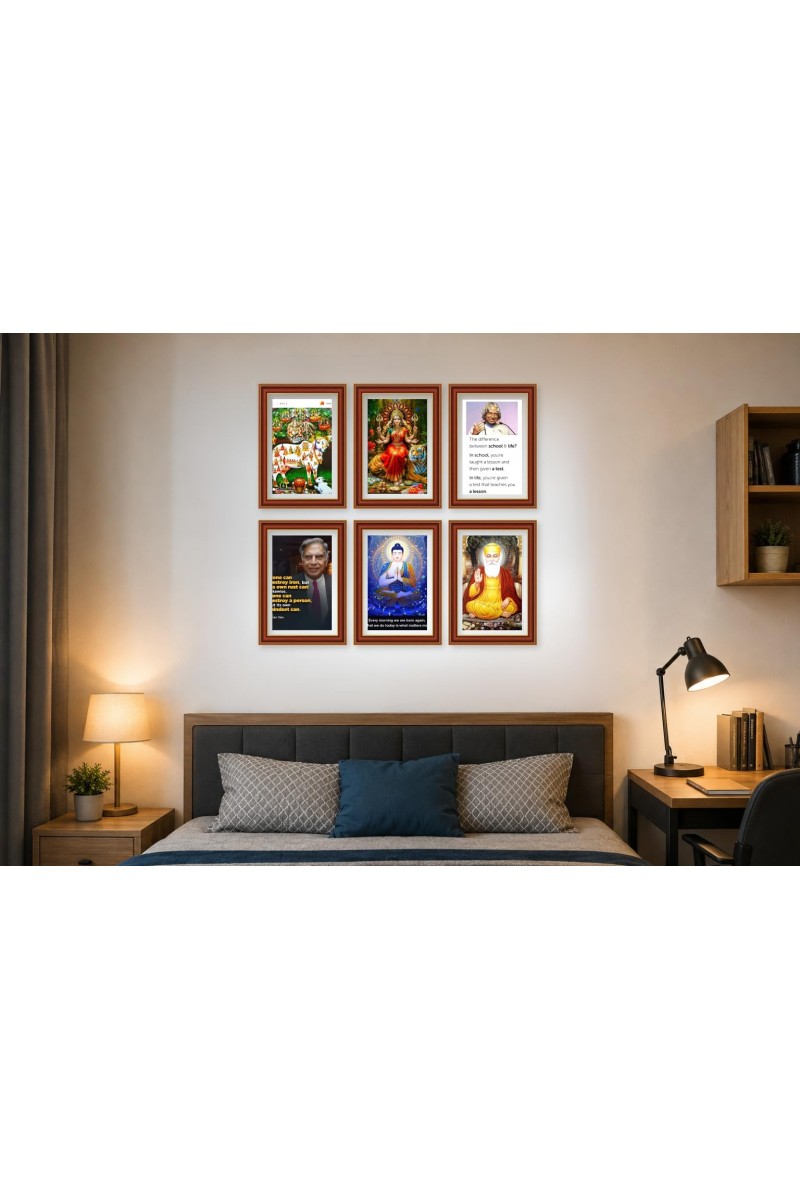 Pack Of 6 Laminated A4 Wall Posters | Spiritual, Motivational & Inspirational Designs | 250 GSM Photo Paper | Water-Resistant | Double-Sided Tape (F38990)