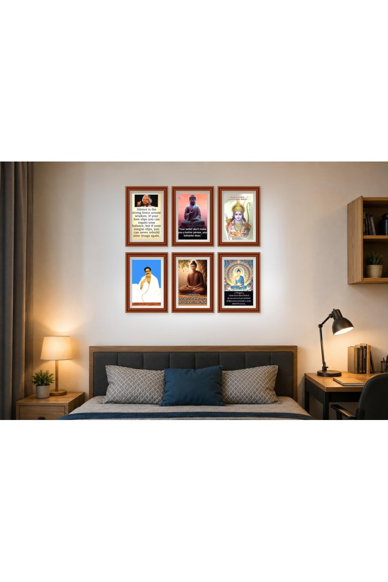 Pack Of 6 Laminated A4 Wall Posters | Spiritual, Motivational & Inspirational Designs | 250 GSM Photo Paper | Water-Resistant | Double-Sided Tape (F39080)