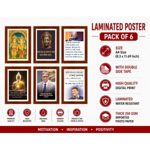 Pack Of 6 Laminated A4 Wall Posters | Spiritual, Motivational & Inspirational Designs | 250 GSM Photo Paper | Water-Resistant | Double-Sided Tape (F39386) Pack Of 6 Laminated A4 Wall Posters | Spiritual, Motivational & Inspirational Designs | 250 GSM Photo Paper | Water-Resistant | Double-Sided Tape (F39386)