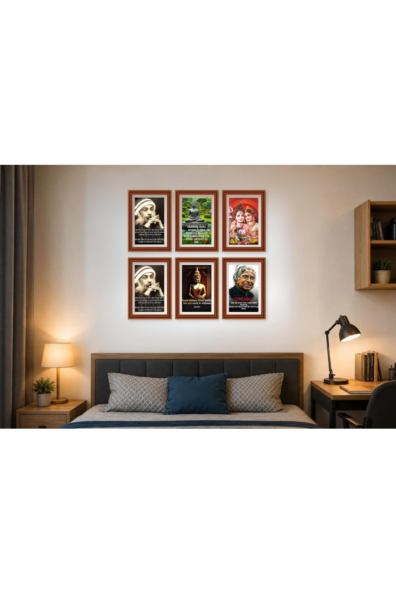 Pack Of 6 Laminated A4 Wall Posters | Spiritual, Motivational & Inspirational Designs | 250 GSM Photo Paper | Water-Resistant | Double-Sided Tape (F39393)