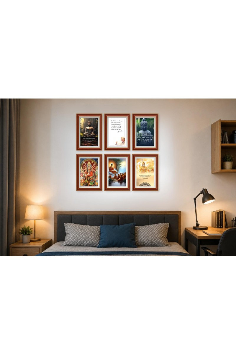 Pack Of 6 Laminated A4 Wall Posters | Spiritual, Motivational & Inspirational Designs | 250 GSM Photo Paper | Water-Resistant | Double-Sided Tape (F39057)