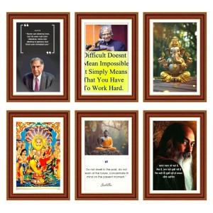 Pack Of 6 Laminated A4 Wall Posters | Spiritual, Motivational & Inspirational Designs | 250 GSM Photo Paper | Water-Resistant | Double-Sided Tape (F39002)