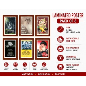 Pack Of 6 Laminated A4 Wall Posters | Spiritual, Motivational & Inspirational Designs | 250 GSM Photo Paper | Water-Resistant | Double-Sided Tape (F39035)