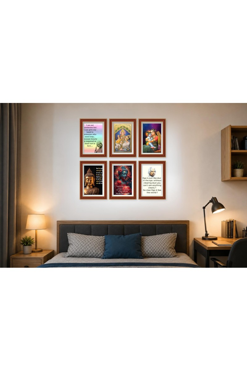 Pack Of 6 Laminated A4 Wall Posters | Spiritual, Motivational & Inspirational Designs | 250 GSM Photo Paper | Water-Resistant | Double-Sided Tape (F39318)