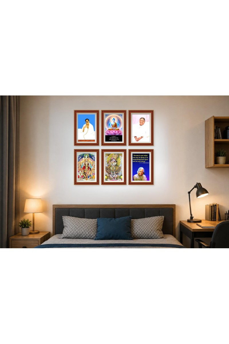 Pack Of 6 Laminated A4 Wall Posters | Spiritual, Motivational & Inspirational Designs | 250 GSM Photo Paper | Water-Resistant | Double-Sided Tape (F39366)