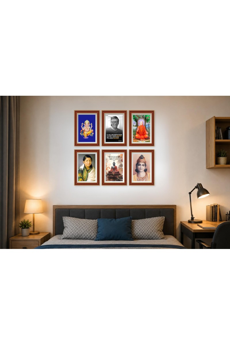 Pack Of 6 Laminated A4 Wall Posters | Spiritual, Motivational & Inspirational Designs | 250 GSM Photo Paper | Water-Resistant | Double-Sided Tape (F39376)