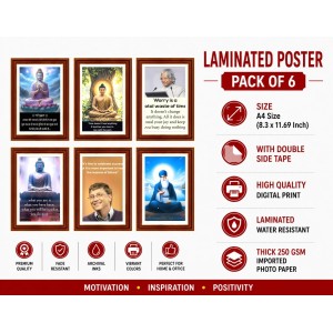 Pack Of 6 Laminated A4 Wall Posters | Spiritual, Motivational & Inspirational Designs | 250 GSM Photo Paper | Water-Resistant | Double-Sided Tape (F39052)