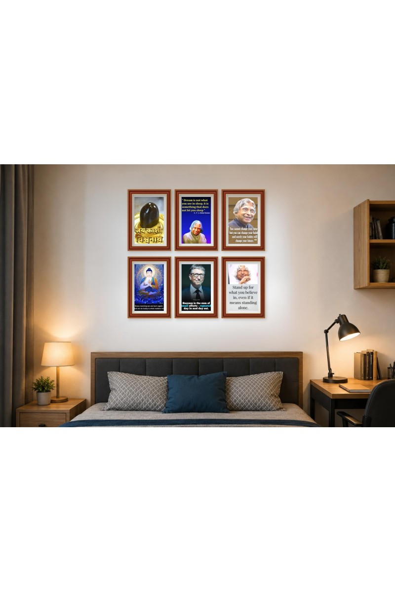 Pack Of 6 Laminated A4 Wall Posters | Spiritual, Motivational & Inspirational Designs | 250 GSM Photo Paper | Water-Resistant | Double-Sided Tape (F39231)