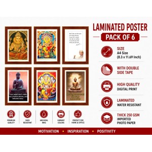 Pack Of 6 Laminated A4 Wall Posters | Spiritual, Motivational & Inspirational Designs | 250 GSM Photo Paper | Water-Resistant | Double-Sided Tape (F39340)
