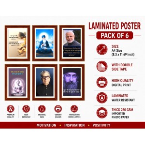 Pack Of 6 Laminated A4 Wall Posters | Spiritual, Motivational & Inspirational Designs | 250 GSM Photo Paper | Water-Resistant | Double-Sided Tape (F38998)