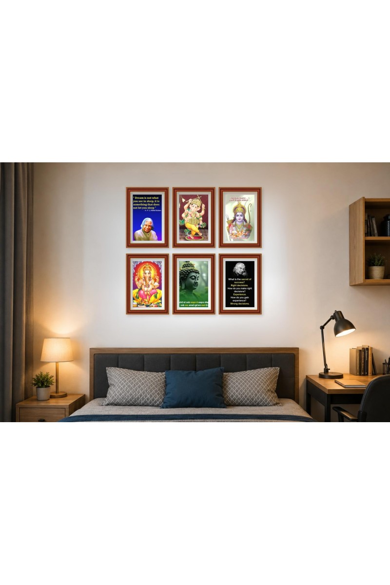 Pack Of 6 Laminated A4 Wall Posters | Spiritual, Motivational & Inspirational Designs | 250 GSM Photo Paper | Water-Resistant | Double-Sided Tape (F39406)