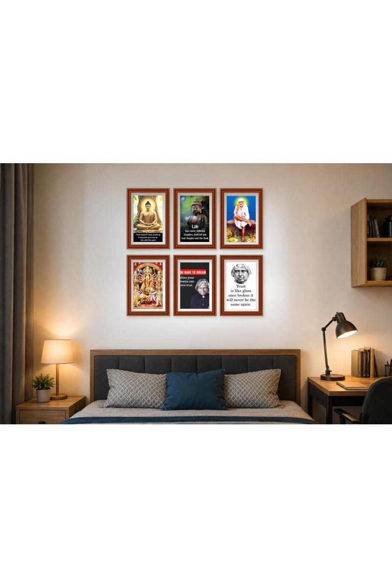 Pack Of 6 Laminated A4 Wall Posters | Spiritual, Motivational & Inspirational Designs | 250 GSM Photo Paper | Water-Resistant | Double-Sided Tape (F39165)