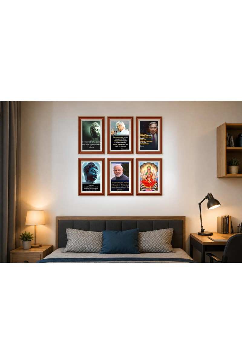 Pack Of 6 Laminated A4 Wall Posters | Spiritual, Motivational & Inspirational Designs | 250 GSM Photo Paper | Water-Resistant | Double-Sided Tape (F39074)