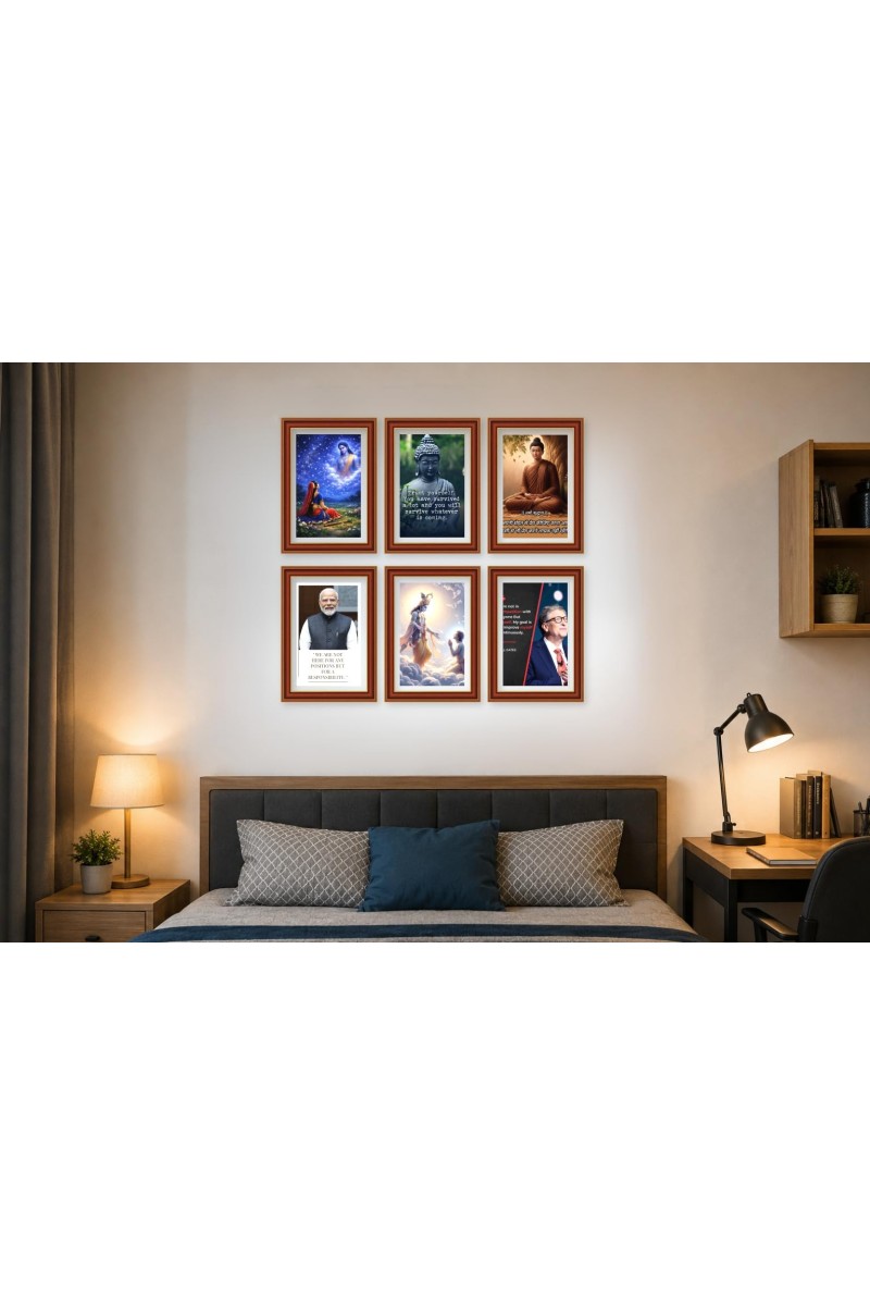 Pack Of 6 Laminated A4 Wall Posters | Spiritual, Motivational & Inspirational Designs | 250 GSM Photo Paper | Water-Resistant | Double-Sided Tape (F39211)