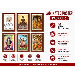 Pack Of 6 Laminated A4 Wall Posters | Spiritual, Motivational & Inspirational Designs | 250 GSM Photo Paper | Water-Resistant | Double-Sided Tape (F39102) Pack Of 6 Laminated A4 Wall Posters | Spiritual, Motivational & Inspirational Designs | 250 GSM Photo Paper | Water-Resistant | Double-Sided Tape (F39102)