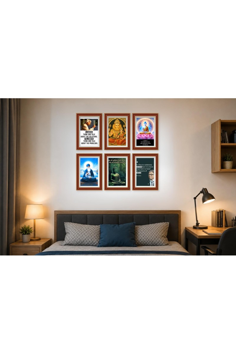 Pack Of 6 Laminated A4 Wall Posters | Spiritual, Motivational & Inspirational Designs | 250 GSM Photo Paper | Water-Resistant | Double-Sided Tape (F39419)
