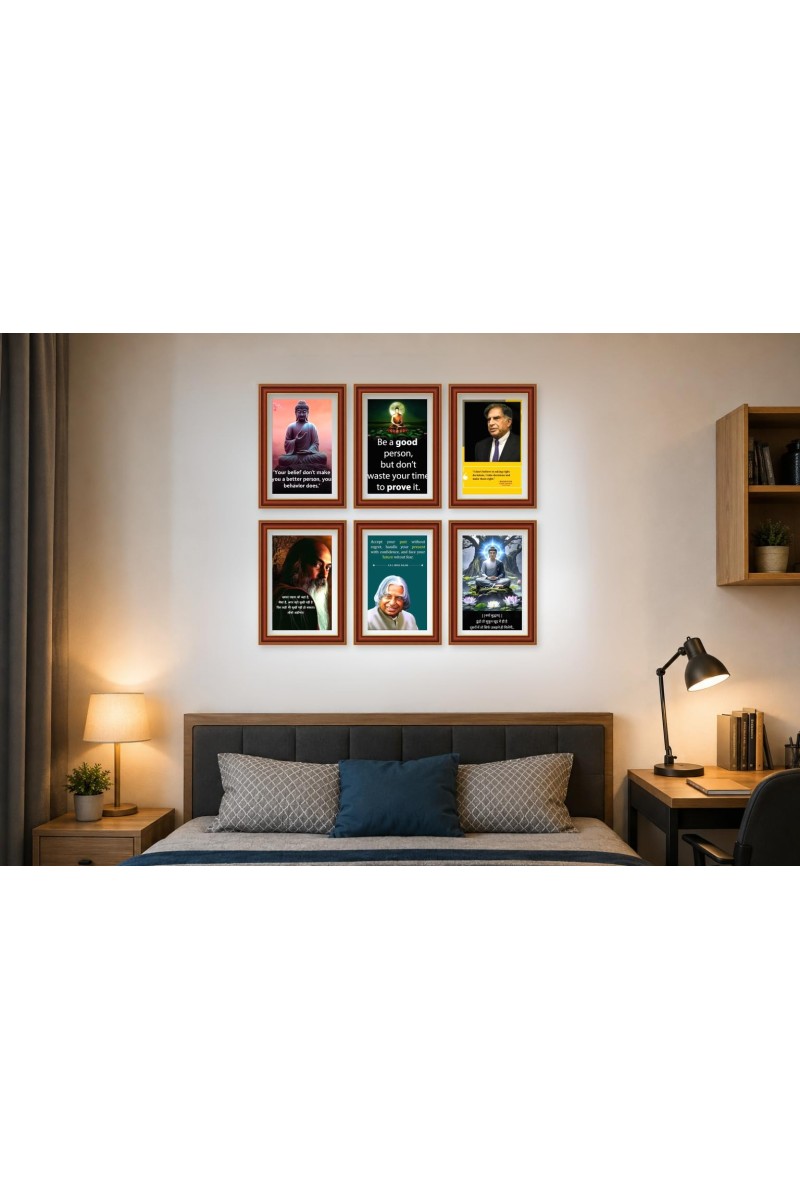 Pack Of 6 Laminated A4 Wall Posters | Spiritual, Motivational & Inspirational Designs | 250 GSM Photo Paper | Water-Resistant | Double-Sided Tape (F39316)